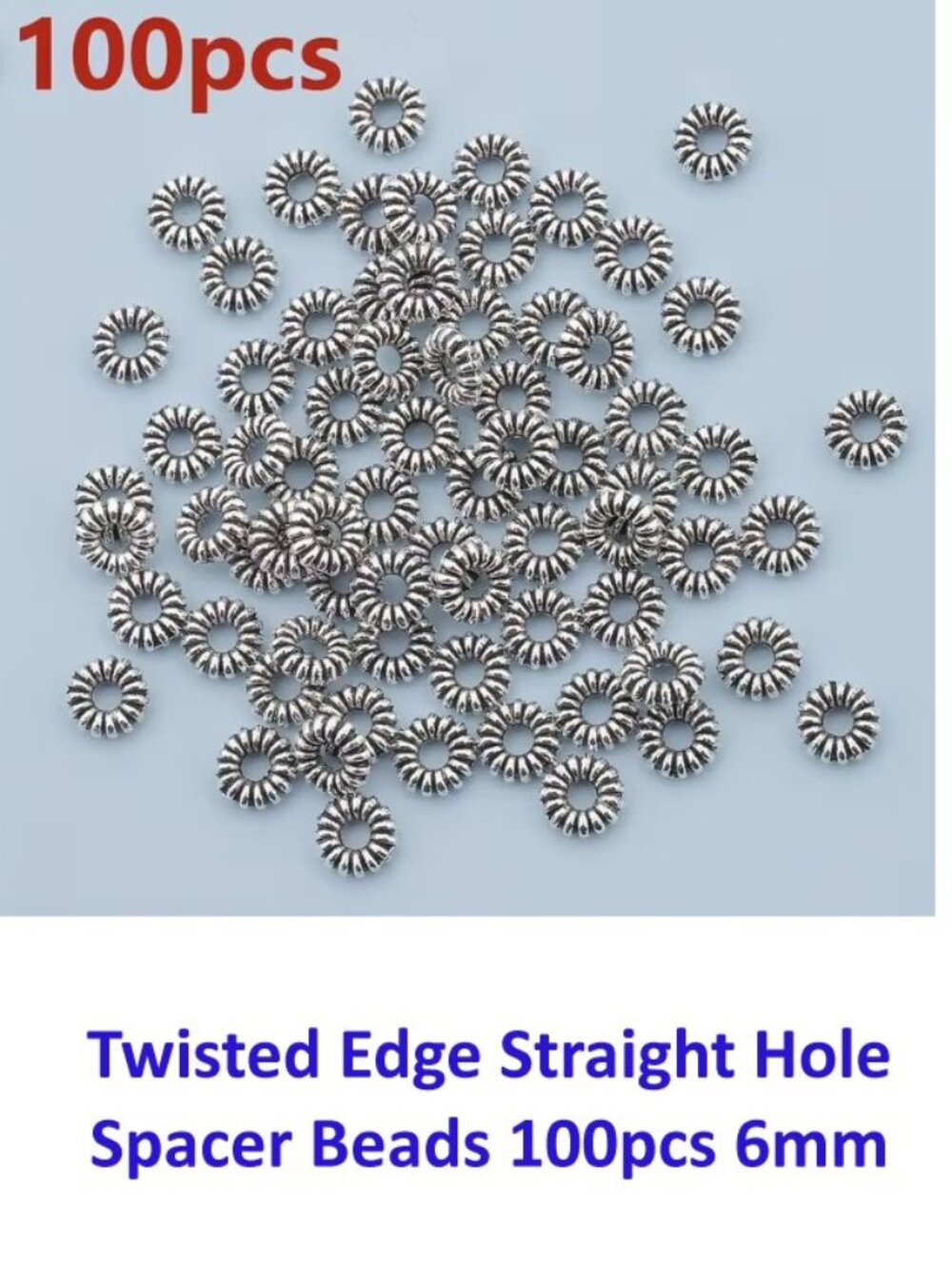 100pcs 6mm Twisted Edge Straight Hole Spacer Beads